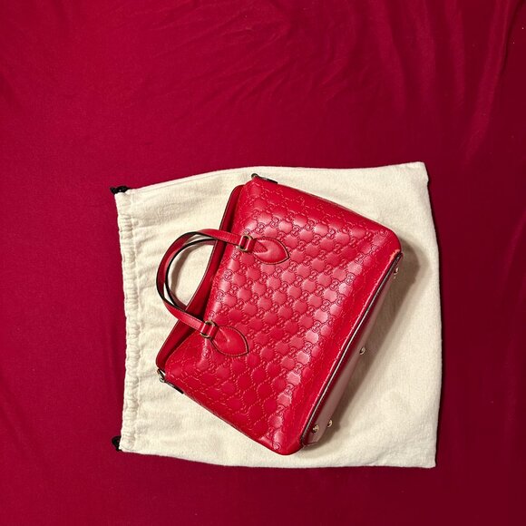 Gucci Signature Fold Over Tote Guccissima Leather Medium RED - Picture 3 of 6